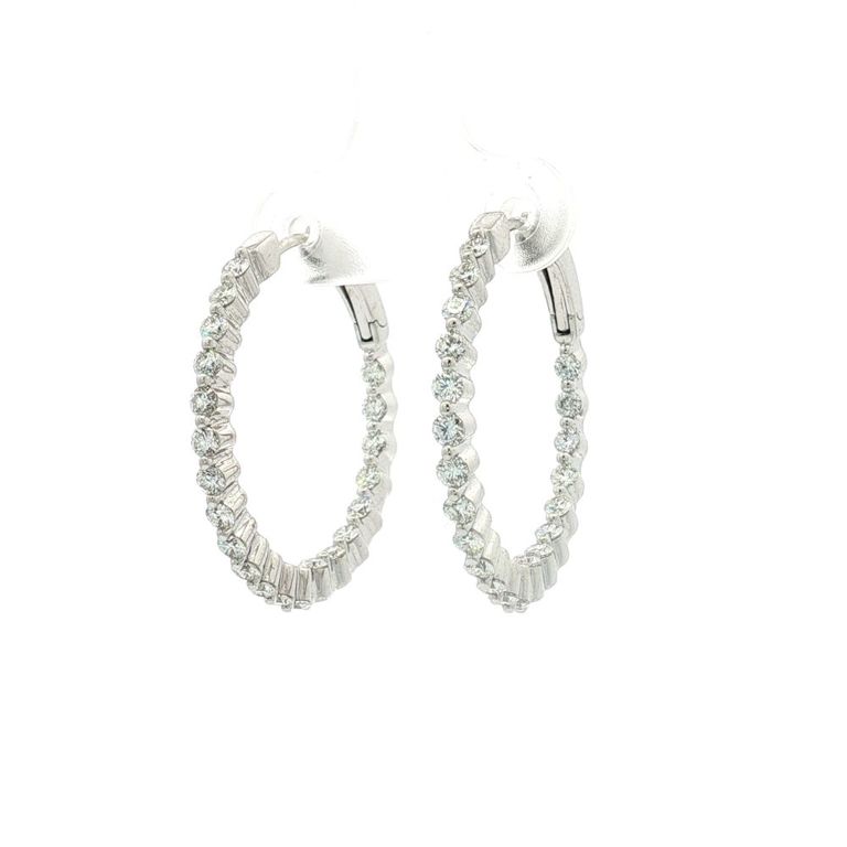 14k White Gold Diamond Hoop Earrings