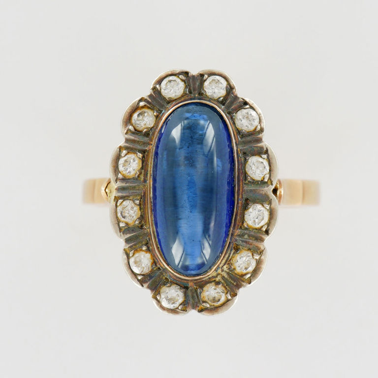 14k Yellow Gold Sapphire and Diamond Halo Ring