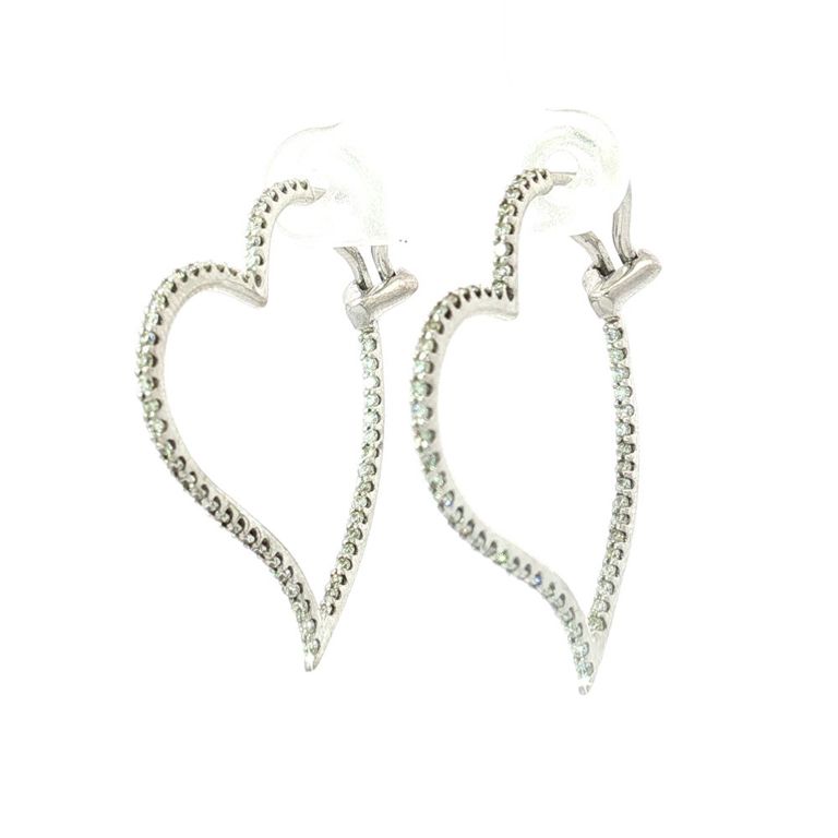18k White Gold Diamond Heart Earrings