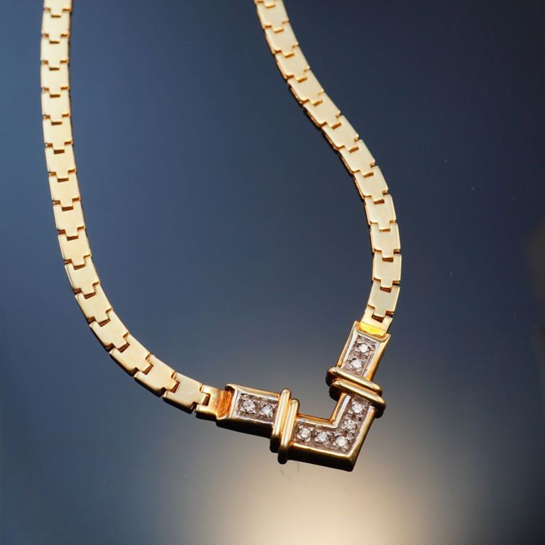 14k Yellow Gold Diamond Articulated Necklace