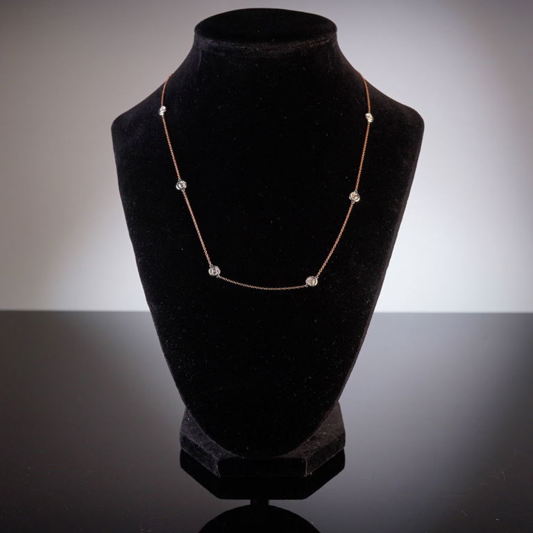 14k Two-Tone Gold Diamond Station Chain Necklace
