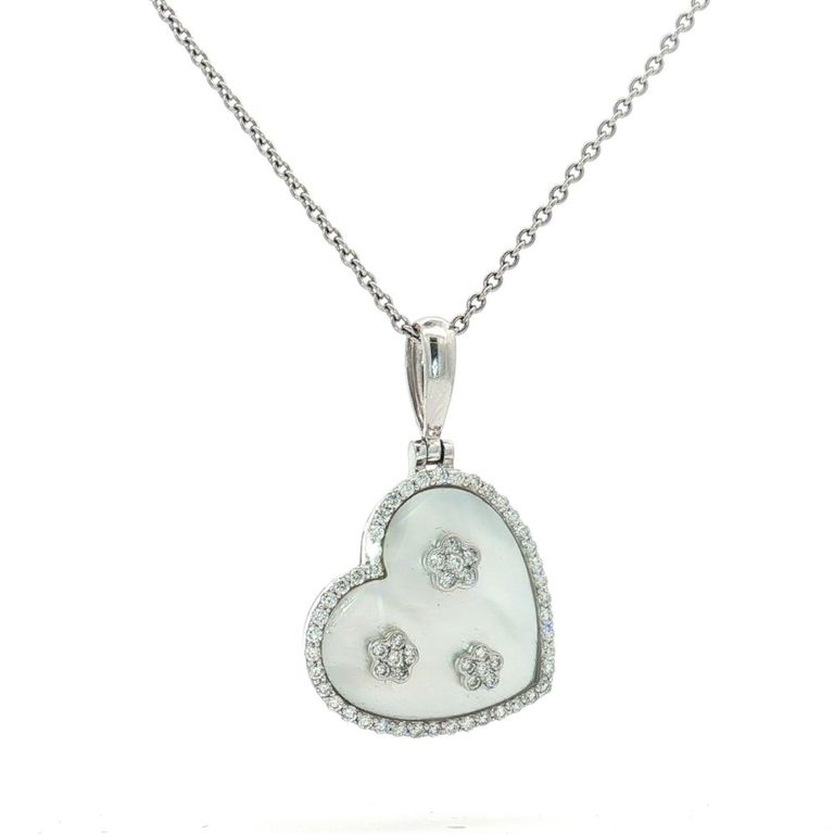 14k Gold MOP and Diamond Heart Pendant Necklace