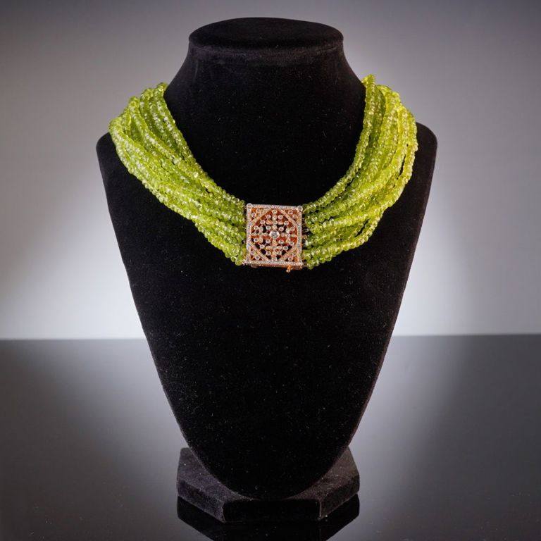 14k Yellow Gold Peridot and Diamond Necklace