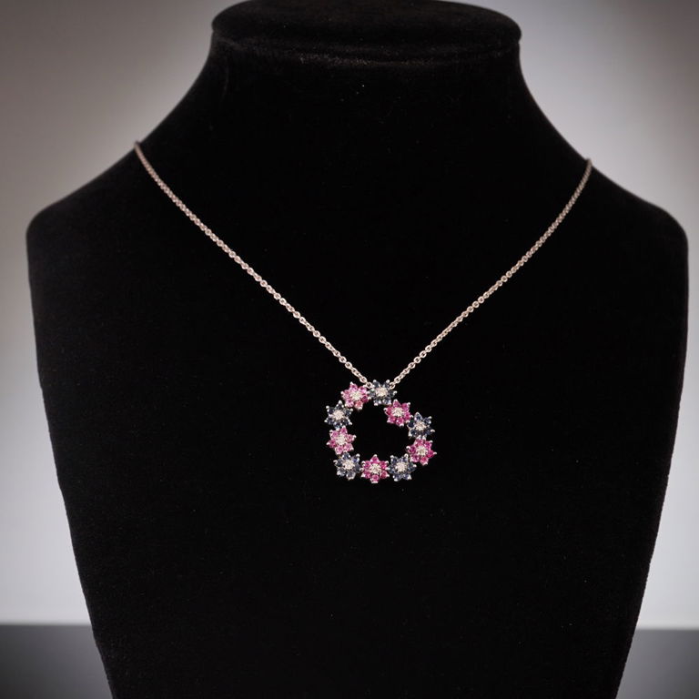 18k Gold Sapphire and Diamond Pendant Necklace