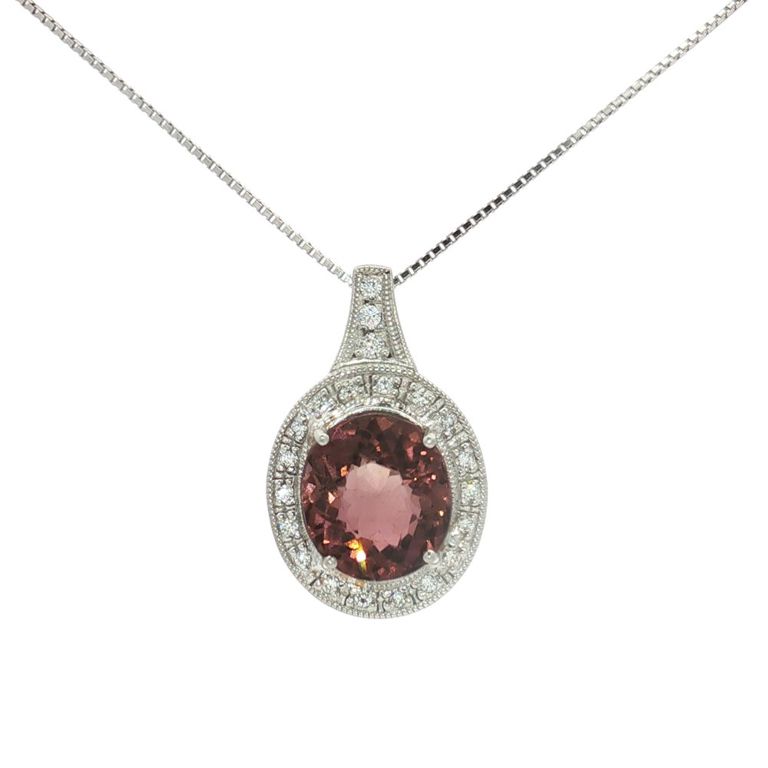 Platinum Tourmaline and Diamond Pendant Neckace