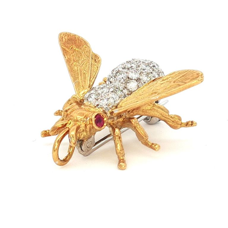 18k Gold Diamond and Ruby Bee Brooch/Pendant