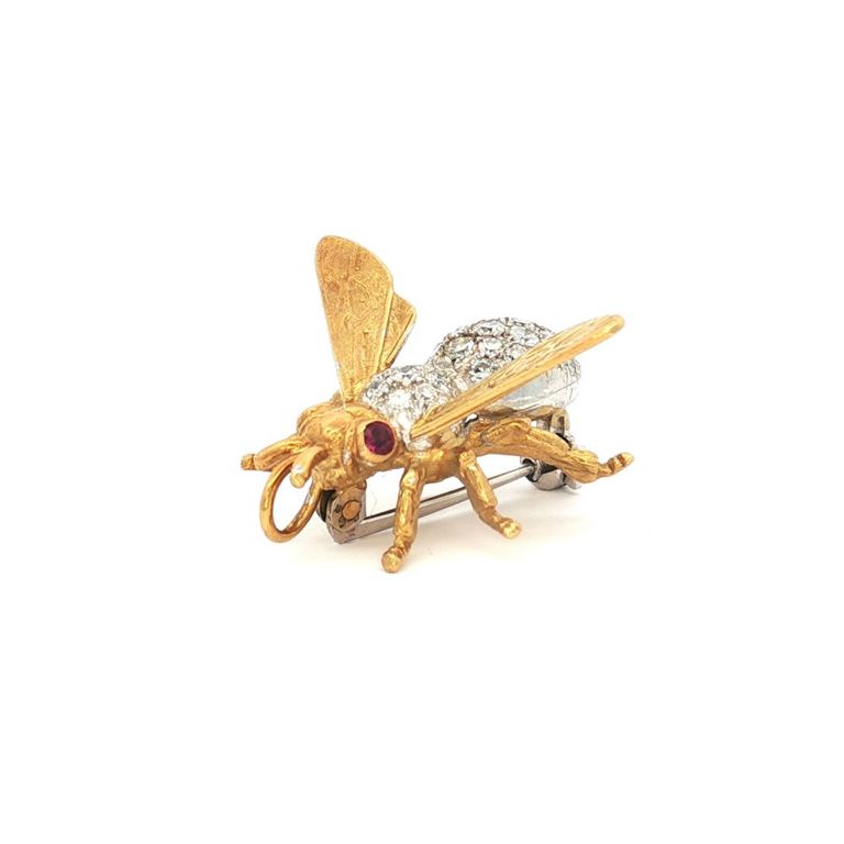 18k Gold Diamond and Ruby Bee Brooch/Pendant