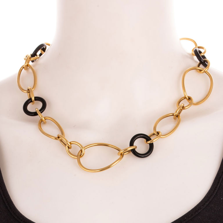 18k Yellow Gold Onyx Link Necklace