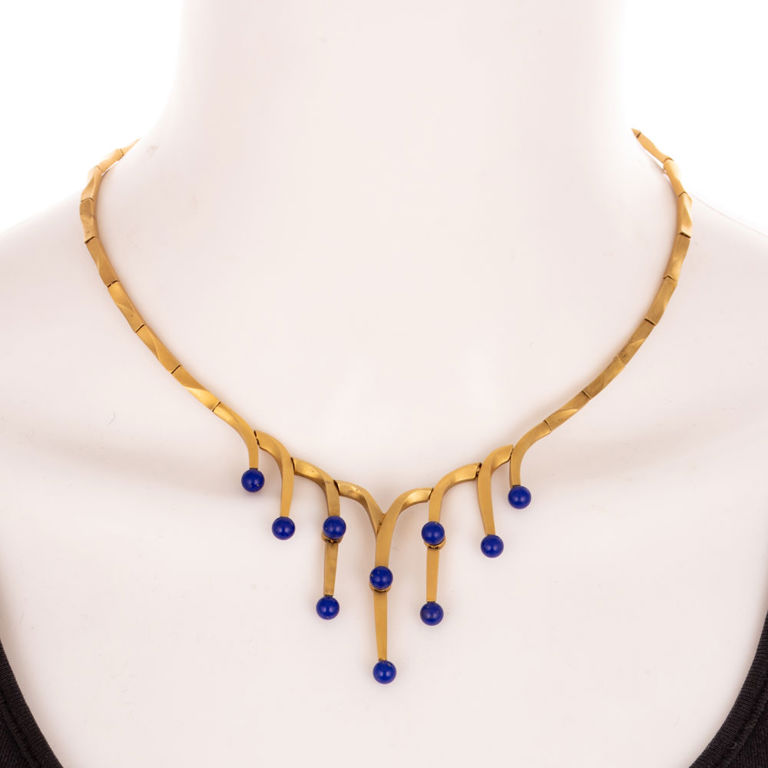 18k Yellow Gold Lapis Lazuli Bib Necklace