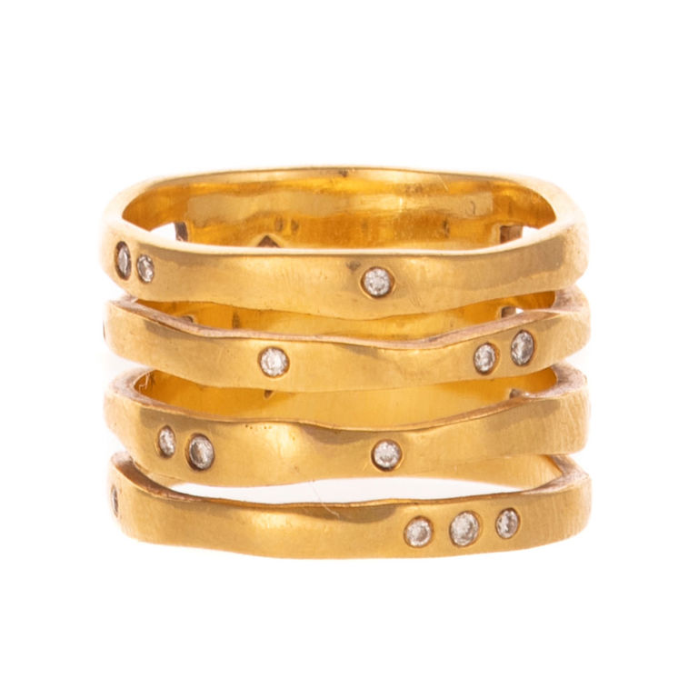 18k Yellow Gold Diamond Four-Row Ring