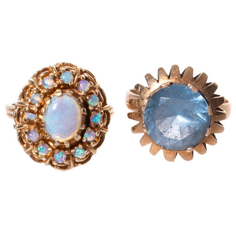 Two 14k Yellow Gold Gemstone Rings