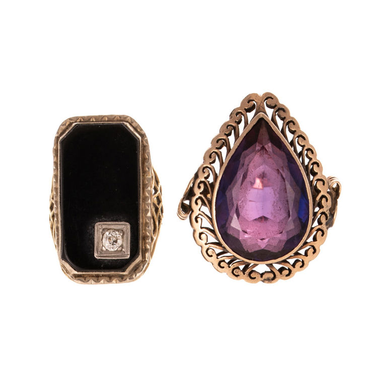 Two 14k Yellow Gold Gemstone Rings