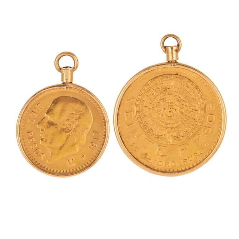 Two Yellow Gold Coin Pendants