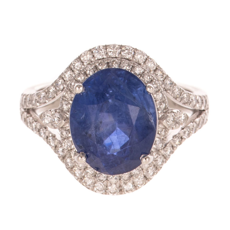 Platinum Sapphire and Diamond Halo Ring