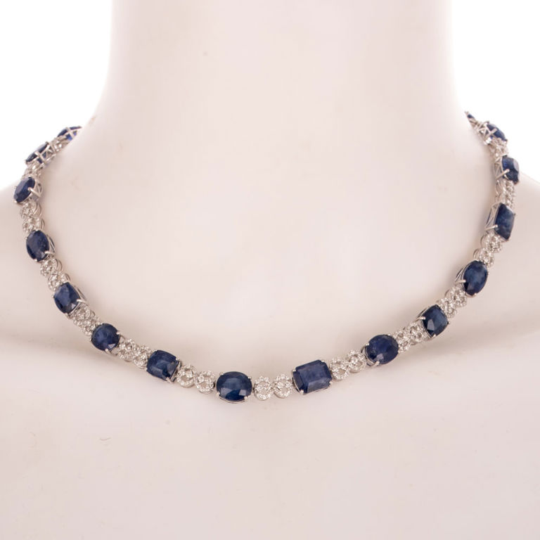 Platinum Sapphire and Diamond Necklace