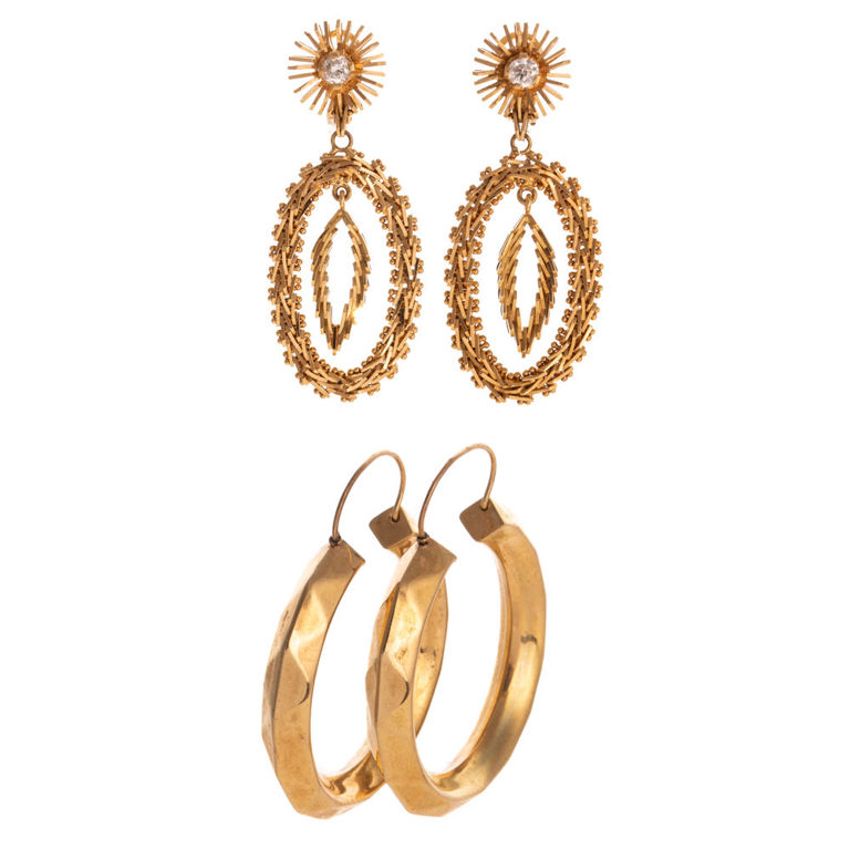 Two Pairs of 18k Yellow Gold Earrings
