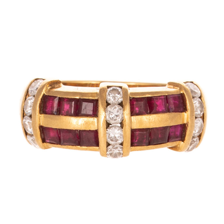 18k Yellow Gold Ruby and Diamond Ring