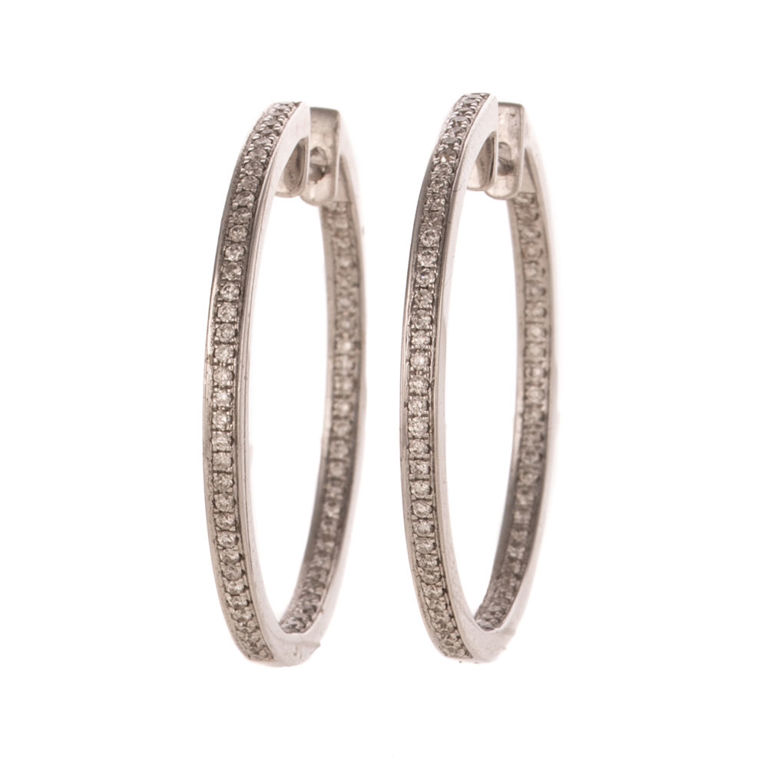 18k White Gold Diamond Hoop Earrings