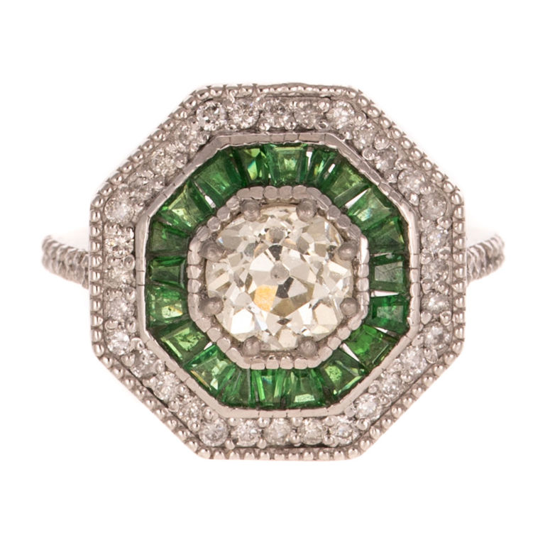 Platinum Diamond and Tsavorite Ring