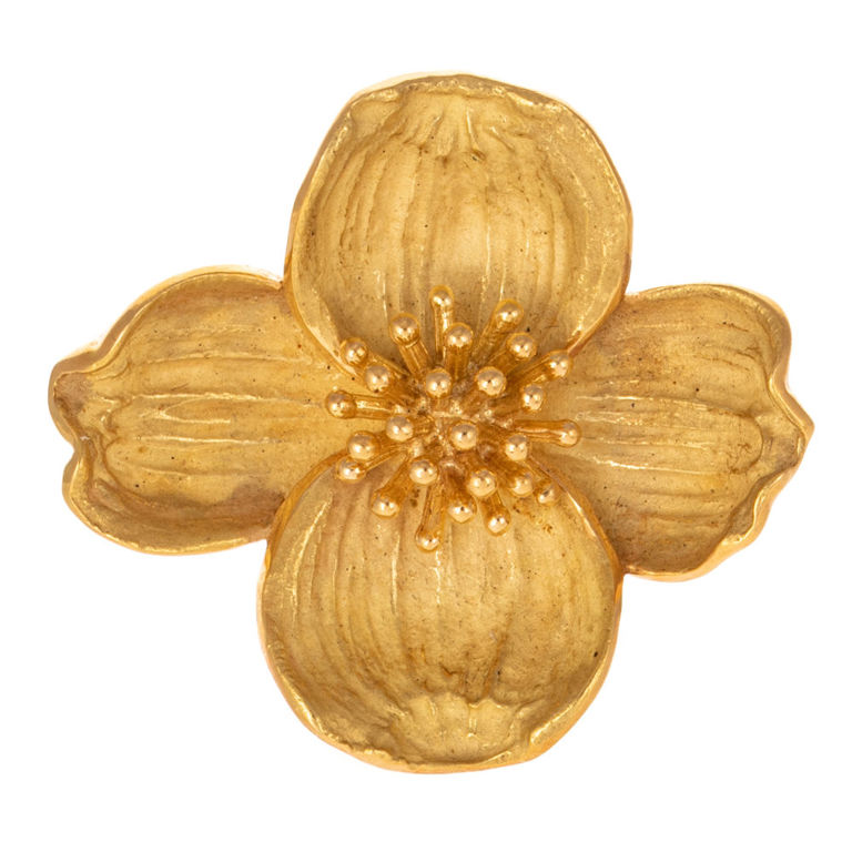 18k Yellow Gold Dogwood Flower Brooch