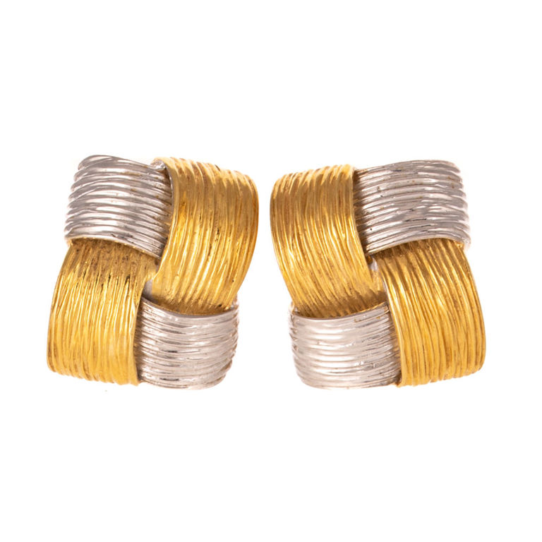 18k Yellow and White Gold Knot Earrings
