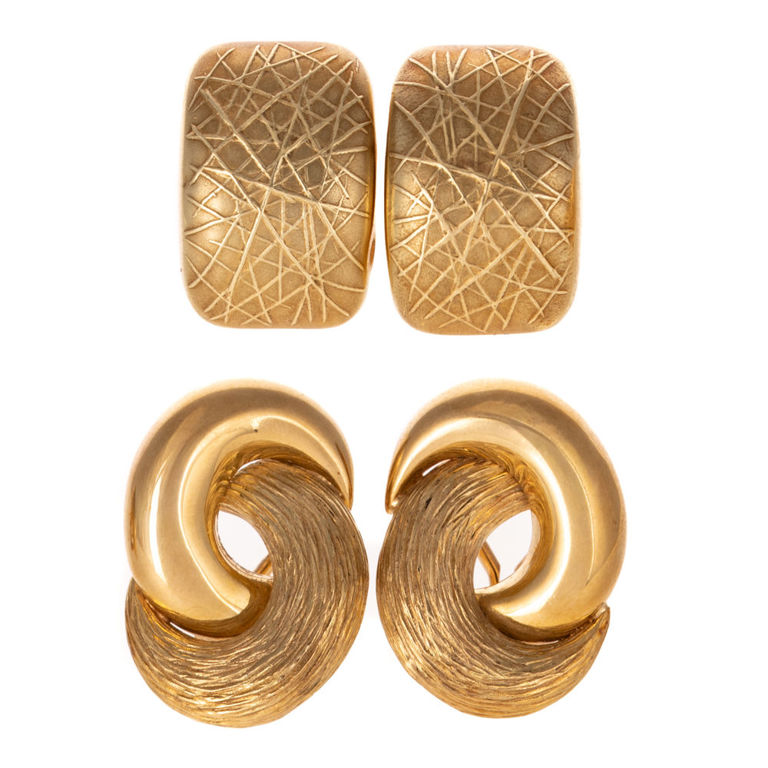 Two Pairs of 14k Yellow Gold Earrings