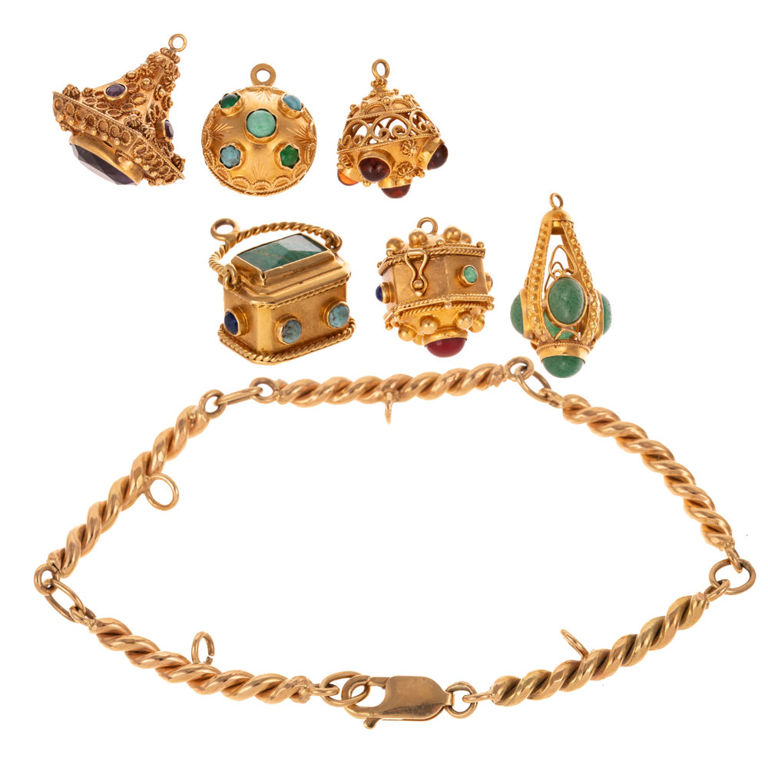 14k and 18k Yellow Gold Multi-Gem Charm Bracelet