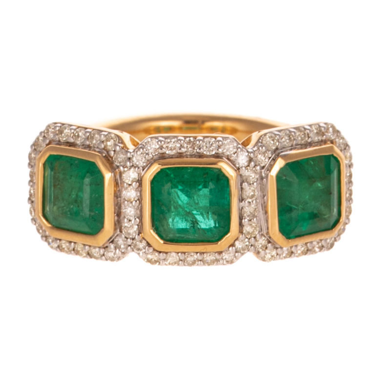 18k Yellow Gold Emerald and Diamond Ring
