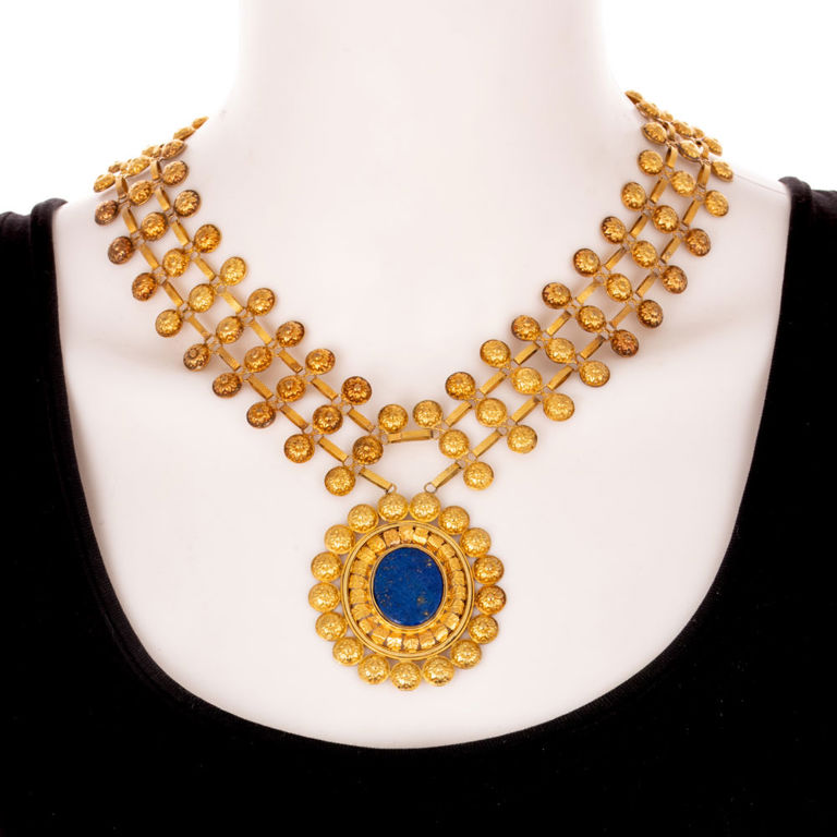 19k Yellow Gold Lapis Lazuli Pendant Necklace