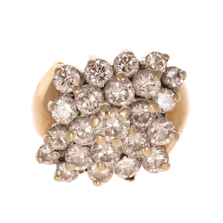 14k Yellow Gold Diamond Cluster Ring