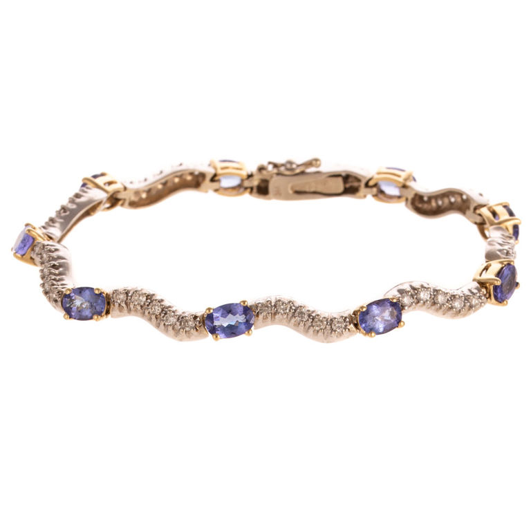 14k Gold Tanzanite and Diamond Serpentine Bracelet