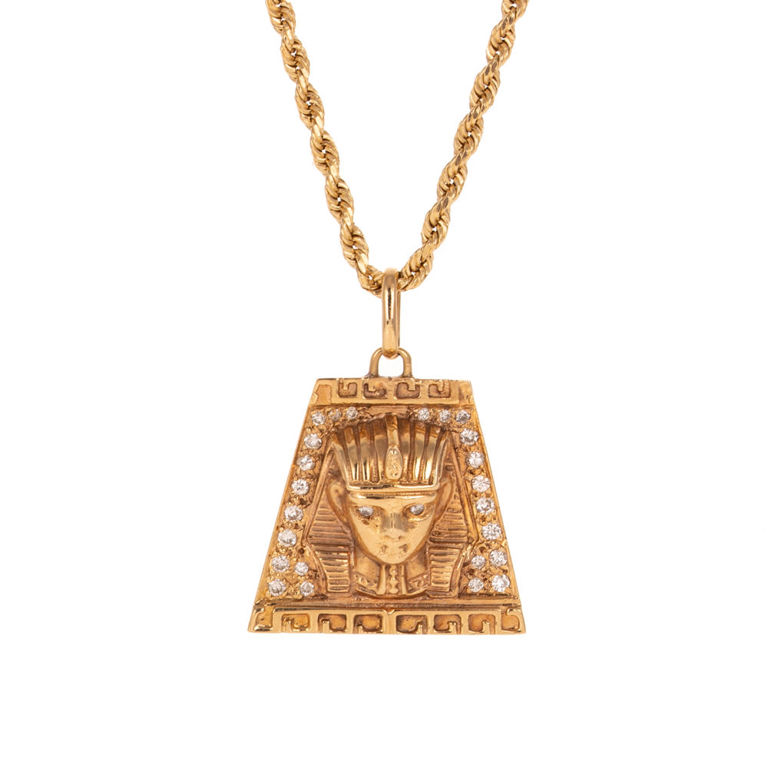 14k Yellow Gold Diamond Pharaoh Pendant Necklace