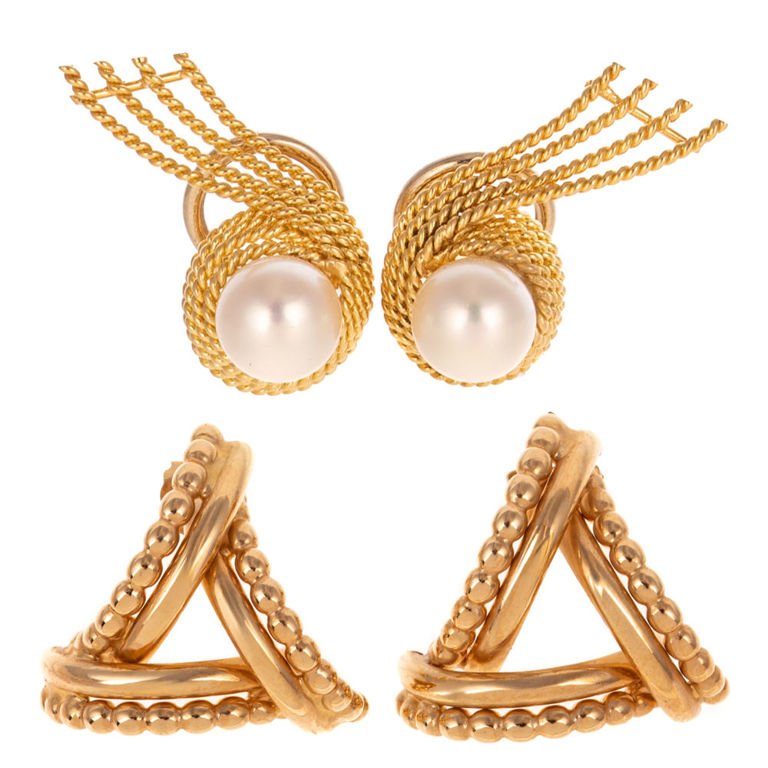 Two Pairs of Yellow Gold Earrings