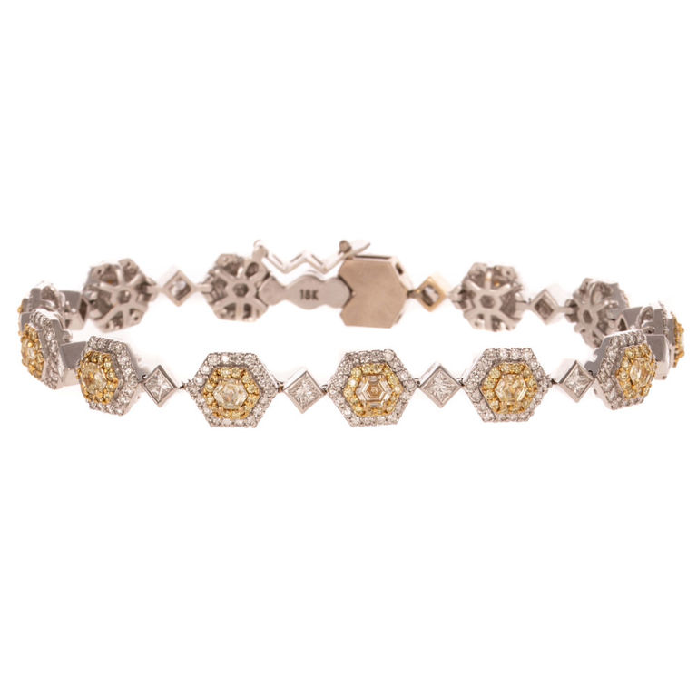 18k White and Yellow Gold Diamond Line Bracelet