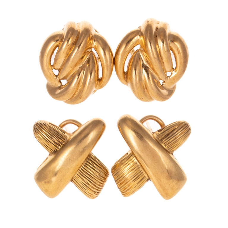 Two Pairs of 14k Yellow Gold Earrings