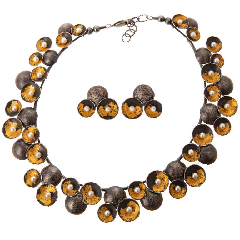 Sterling Silver and Gold Pearl Jewelry Set