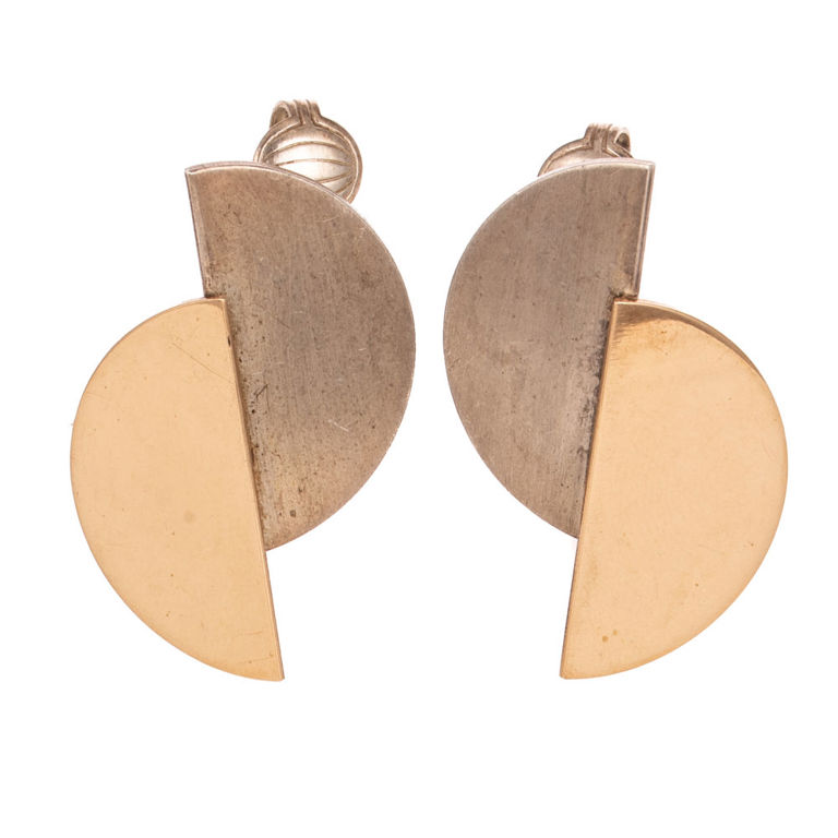 14k Yellow Gold and Sterling Silver Clip Earrings