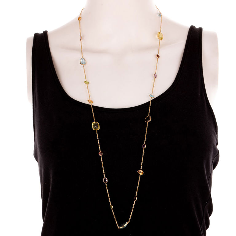 14k Yellow Gold Multi-Gem Chain Necklace