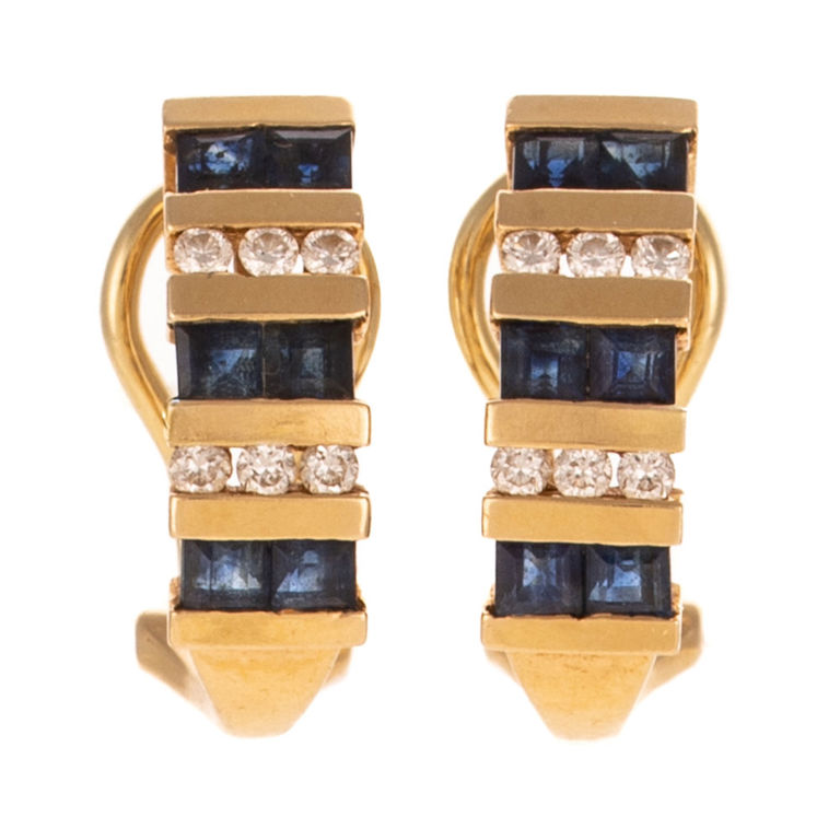 14k Gold Sapphire and Diamond Half Hoop Earrings