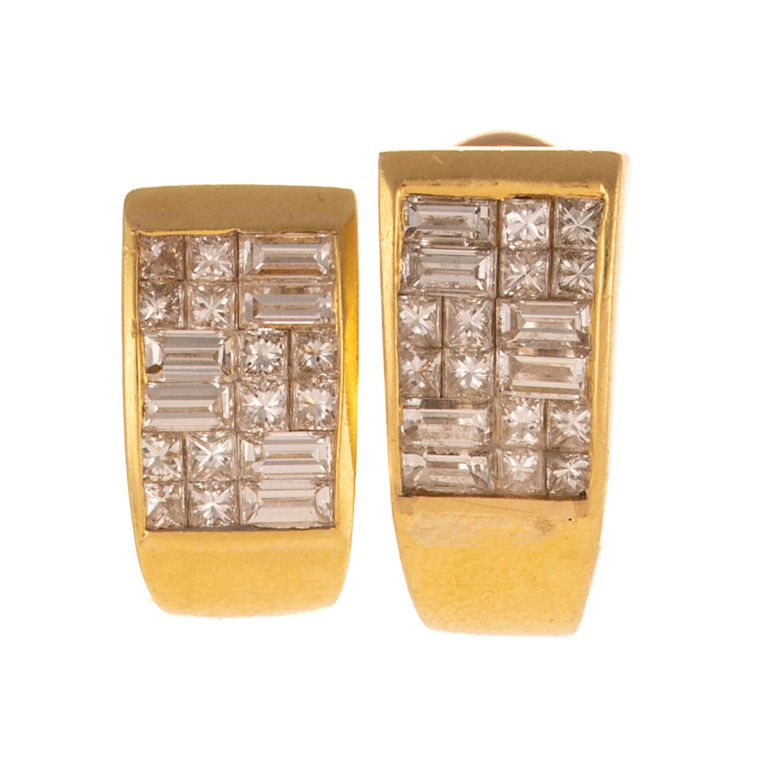 18k Yellow Gold Diamond Half Hoop Earrings