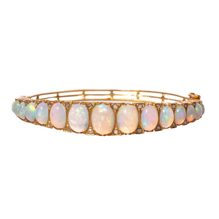 Vermeil Opal and Diamond Hinged Bracelet
