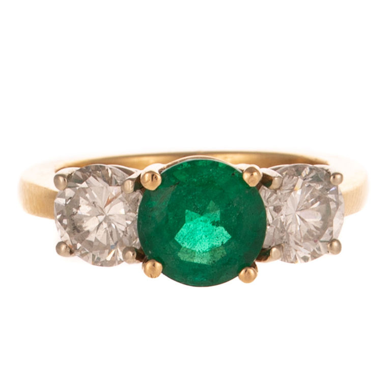 18k Yellow Gold Emerald and Diamond Ring