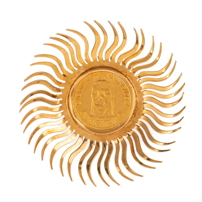 900 Yellow Gold and 18k Yellow Gold Coin Brooch