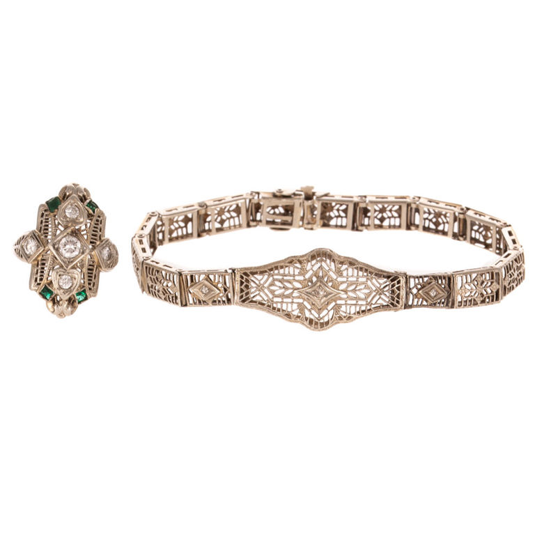 18k and 14k White Gold Jewelry Set
