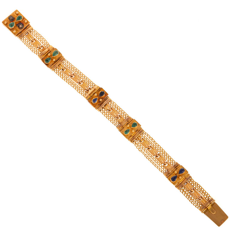 18k Yellow Gold Gemstone Chain Bracelet