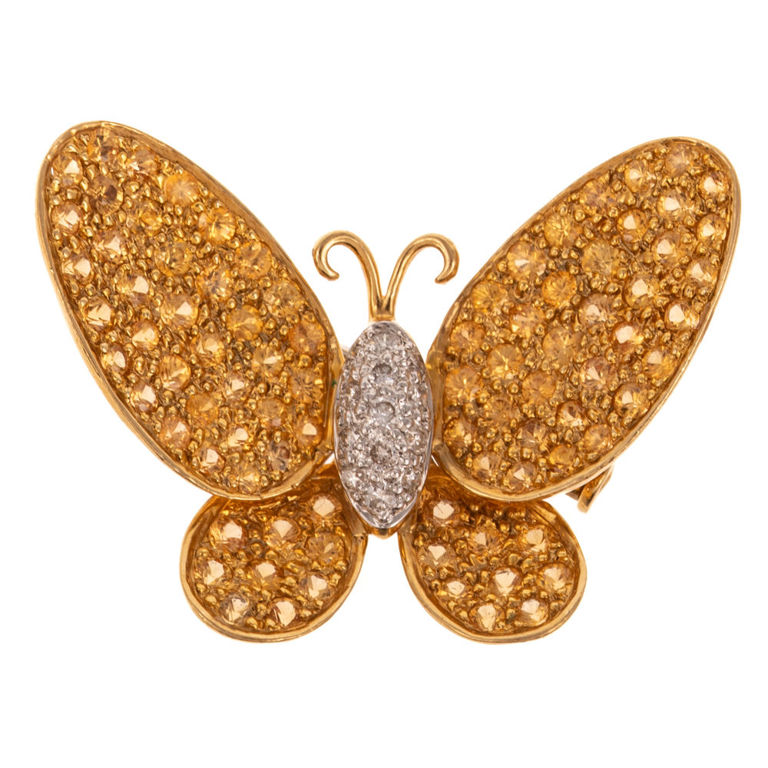 18k Gold Sapphire and Diamond Butterfly Brooch