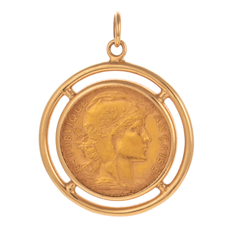 900 Yellow Gold and 14k Yellow Gold Coin Pendant