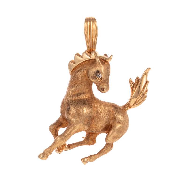 14k Yellow Gold Diamond Horse Pendant/Brooch
