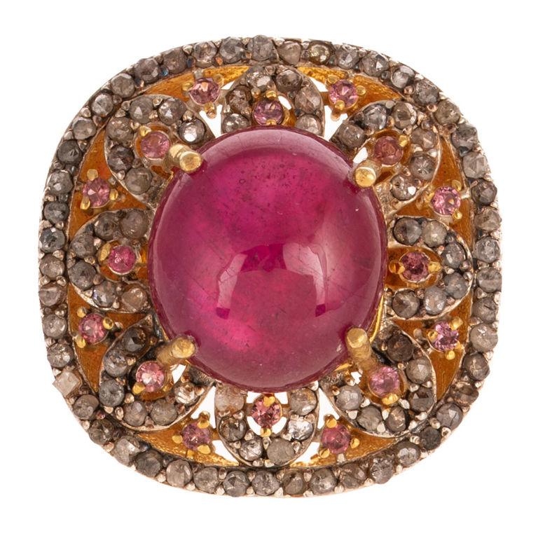 Vermeil Ruby, Diamond and Tourmaline Cocktail Ring