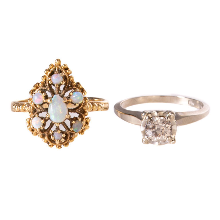 Two 14k Gold Gemstone Rings